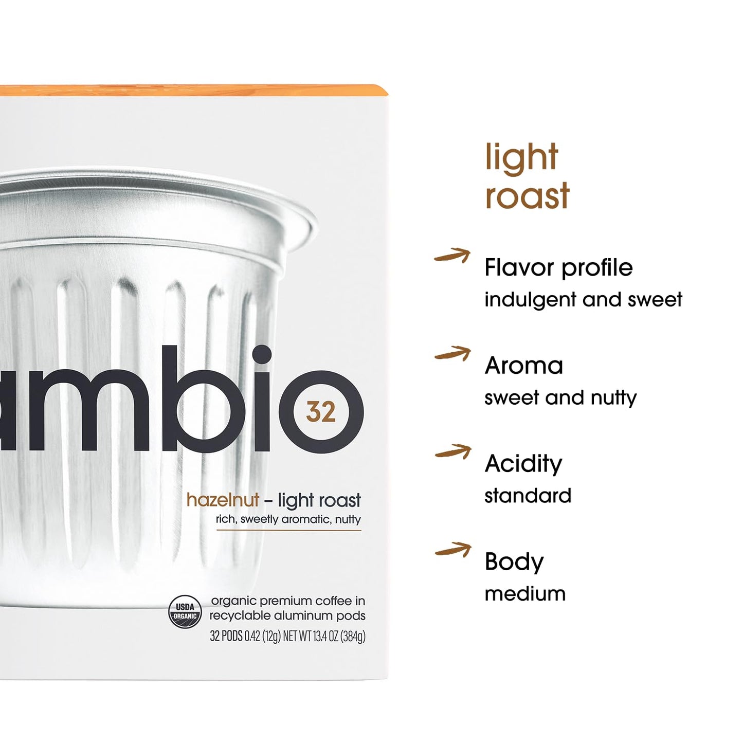 Cambio Roasters Hazelnut Coffee Pods - Recyclable Aluminum Pods, 10ct | Hazelnut Light Roast Organic Coffee in Recyclable Aluminum Coffee Pods. Compatible with Keurig® Brewers.