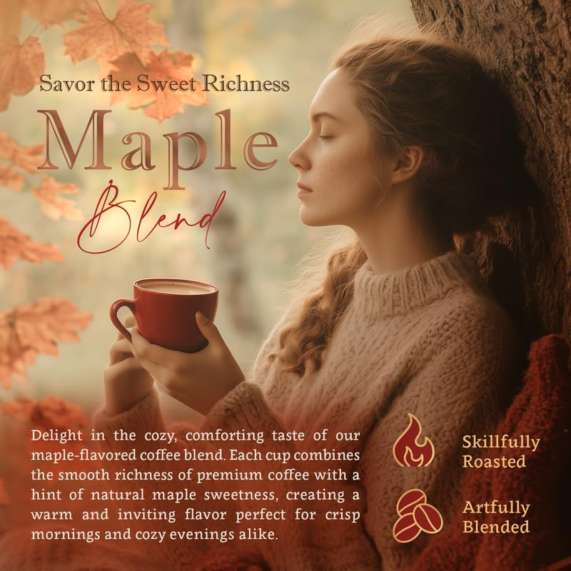 Organic Whole Bean Coffee Medium Roast (16oz) - Maple Flavored | 100% Arabica, Single Origin and Low Acid - USDA Organic and Fair Trade Certified - Naturally Flavored Without Additives