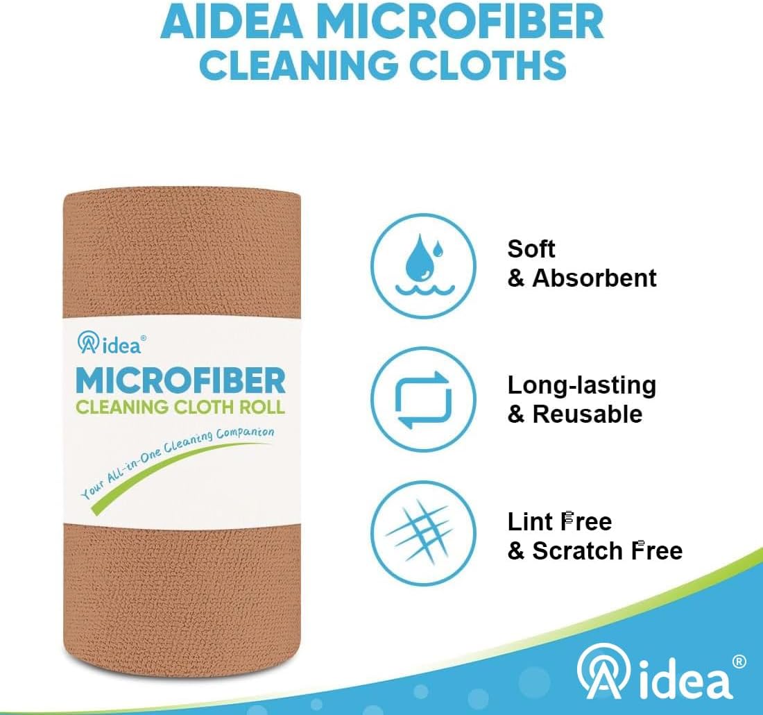 AIDEA Microfiber Cleaning Cloth-165 Sheets 3 Roll,Cleaning Rags 11×9" Brown
