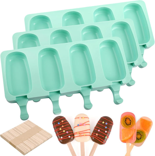 Large Oval 4 Cavities Silicone Popsicle Molds Set of 3