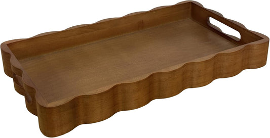 JUIOETURPine Wood Decorative Tray with Handle Rectangular Wooden Serving Tray for Breakfast in Bed,Coffee Table,Dining