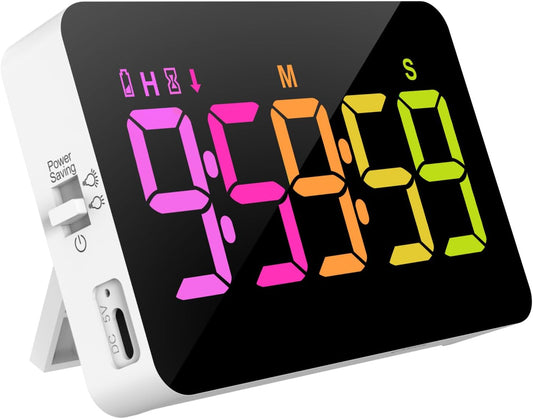 Kitchen Digital Timer, Count Down Up, Rechargeable, Vibration Mode Adjustable Volume and Brightness LED Display, Time