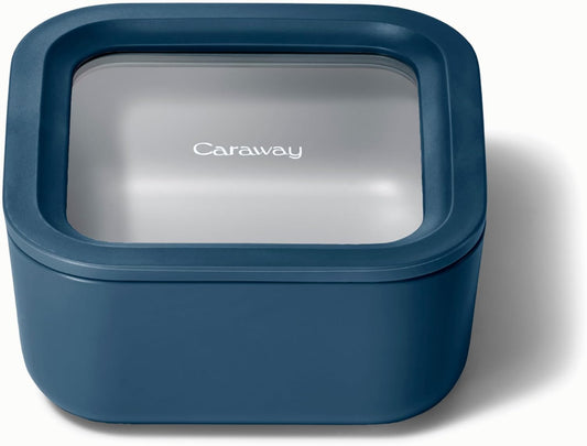 Caraway Glass Food Storage - 4.4 Cup Ceramic Coated Food Container - Non Toxic, Non Stick Lunch Box with Glass Lids.
