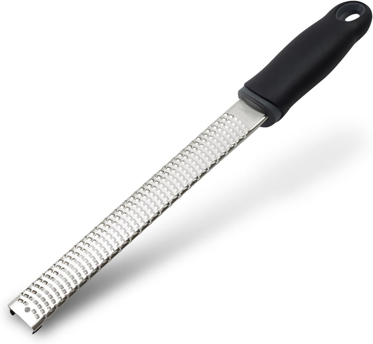 Lemon Zester, Stainless Steel Kitchen Cheese Grater, Plastic Cover Ergonomic Soft Black Handle