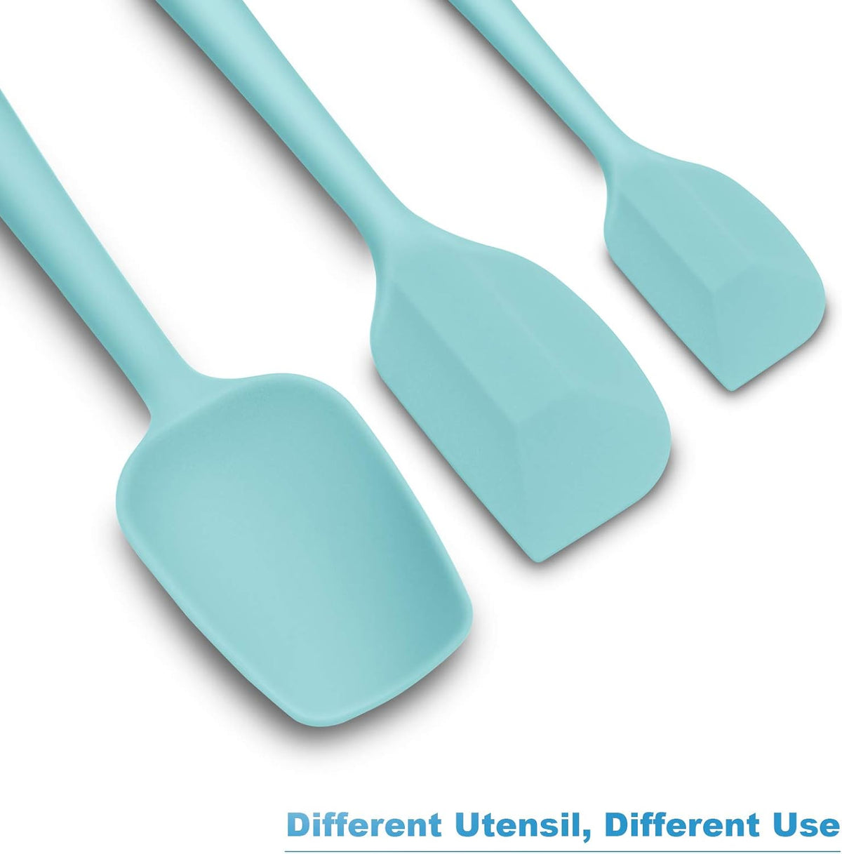 Silicone Spatula 3-piece Set, Ergonomic Handle High Heat-Resistant Spatulas, Non-stick Rubber Spatulas with Stainless Steel Core, Aqua Sky