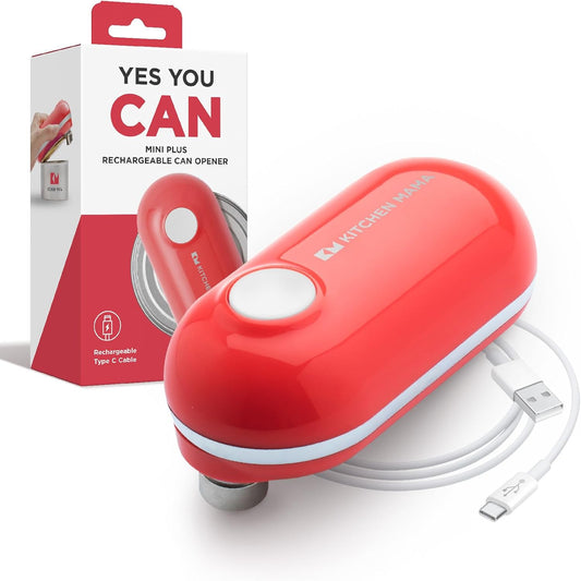 Kitchen Mama Mini Plus Rechargeable Electric Can Opener: USB-C Charging, Hands-Free, Auto Stop, Compact, Cordless, Smooth