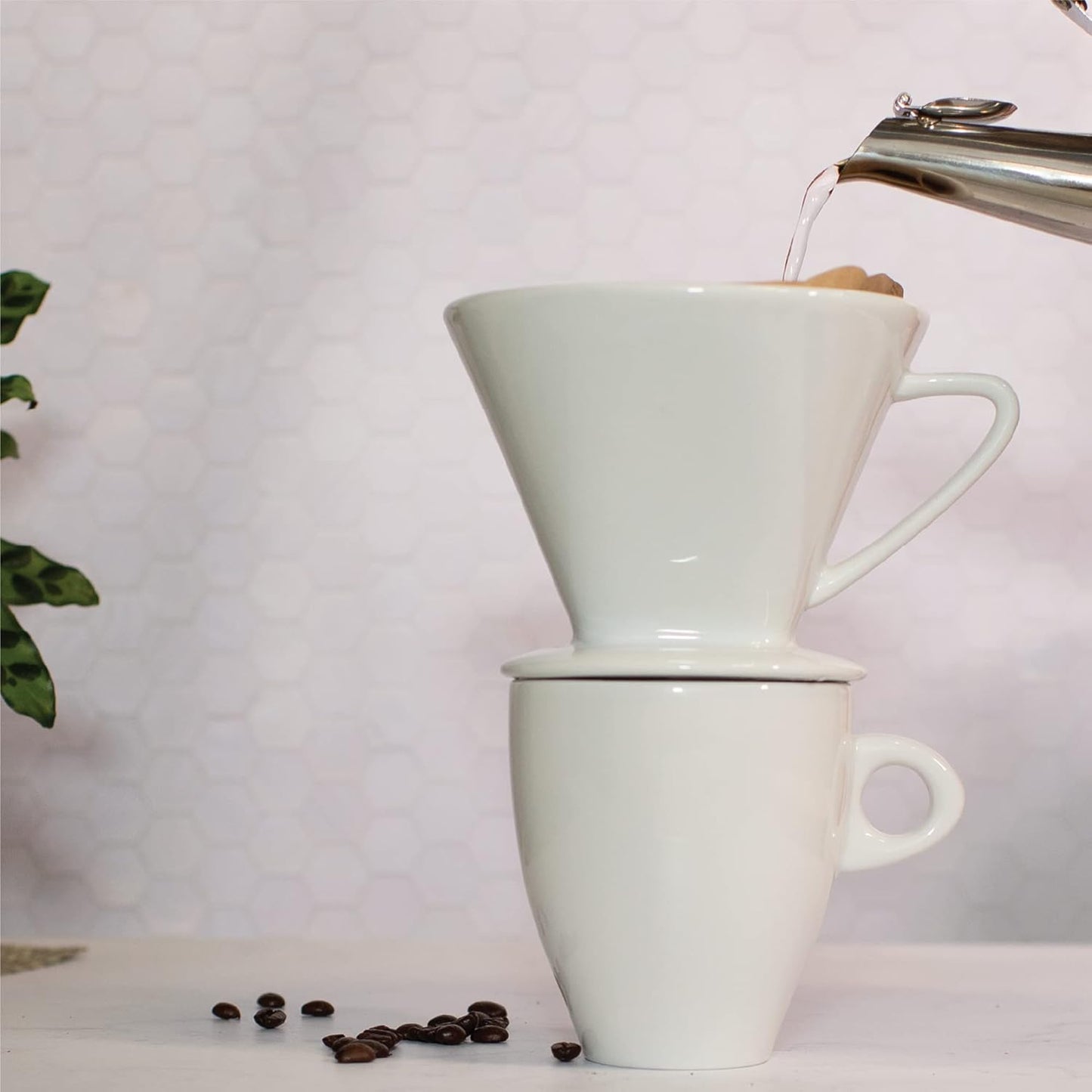 Cilio C105179 Porcelain Coffee Filter/Holder Pour-Over, 6/Large, White