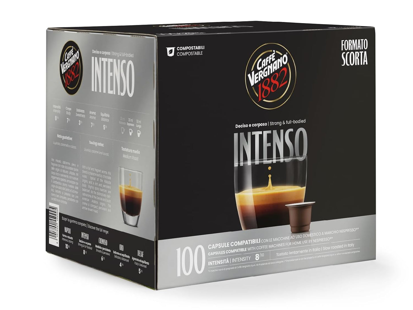 Caffe Vergnano Intenso Espresso Pods, Nespresso Original Compatible, 100 Ct