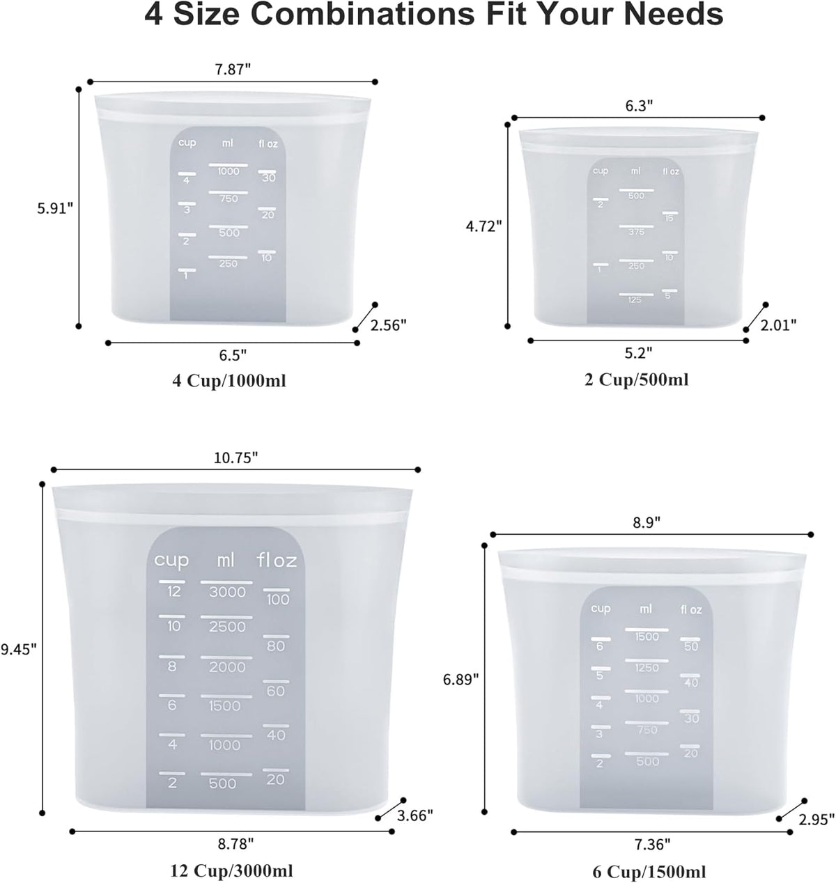 Bangp Premium Silicone Reusable Food Storage Bags,4 Pack
