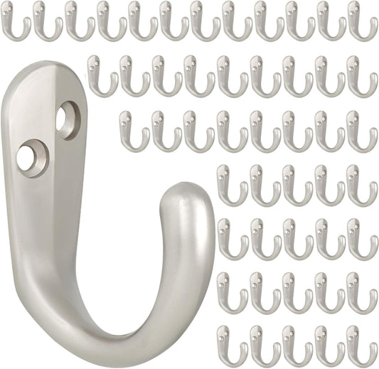 IBosins 50PCS Coat Hooks Wall Mounted Single Prong Robe Hook for Hanging Towel Hooks with 100 Screws for Cup, Mug, Bags,
