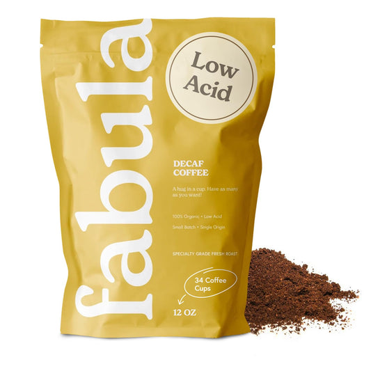 Fabula Low Acid Decaf Coffee Ground, USDA Organic Coffee Medium Roast - Single Origin - Non-GMO - No Molds - Mycotoxins