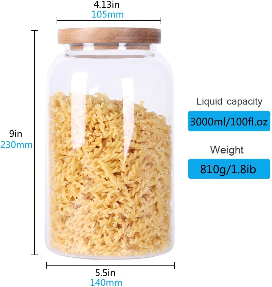 SAIOOL Modern Design Transparent Glass Food Storage Jars, 100FL OZ