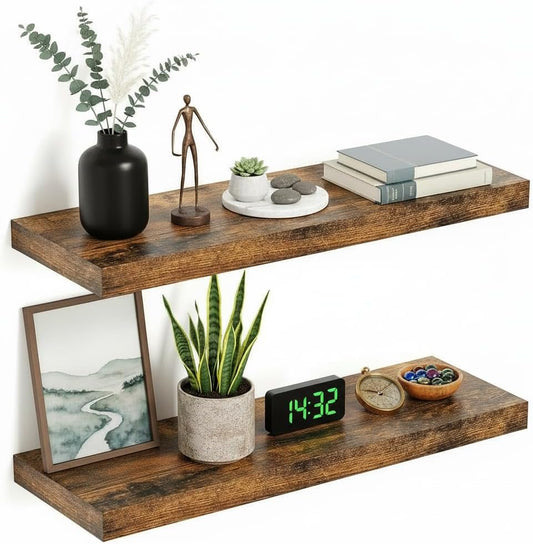 Vivelove Deep Floating Shelves for Wall 24 inches Set of 2, Rustic Brown