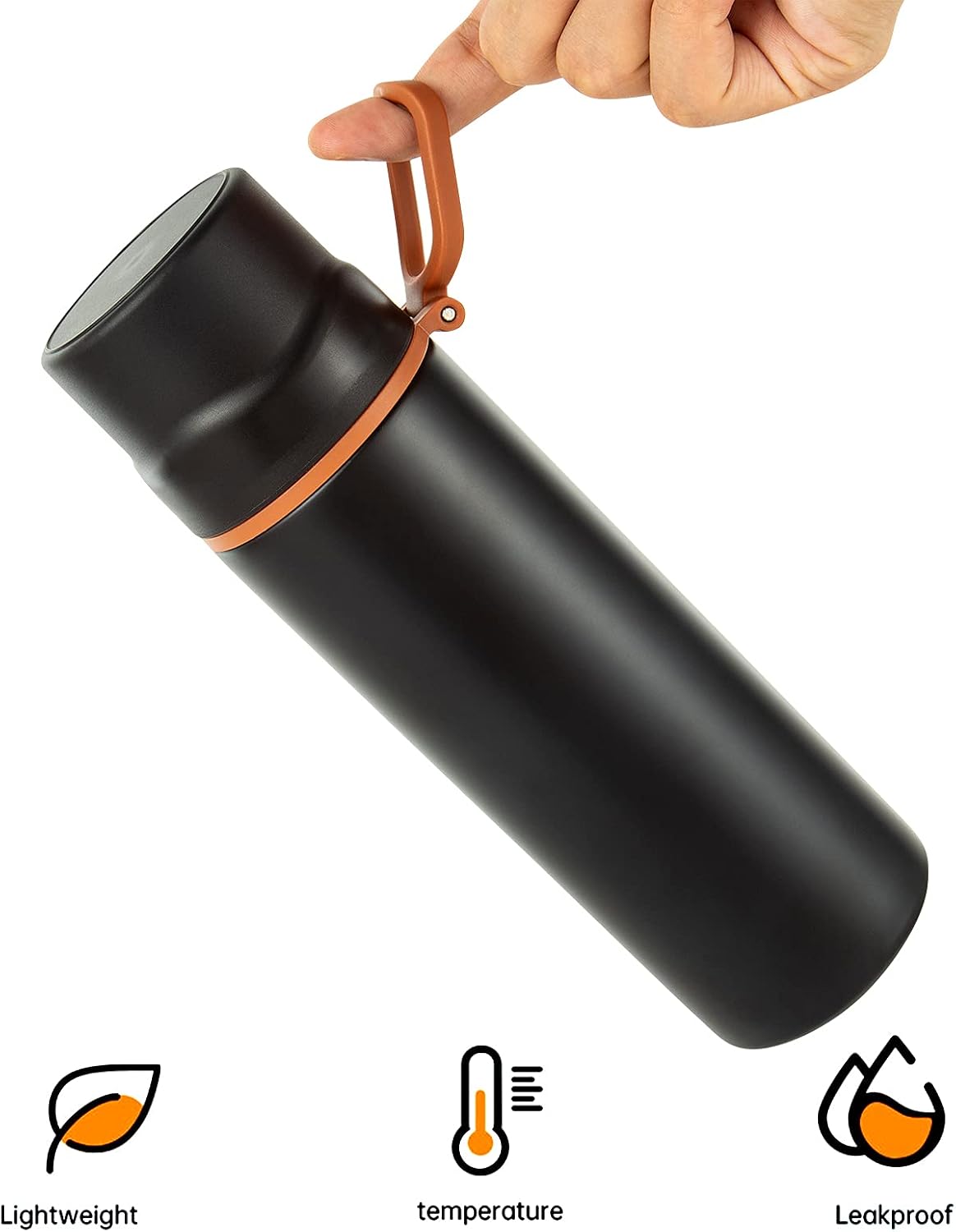 Insulated Water Bottle-Stainless Steel Vacuum Coffee Cup with Handle,Flask Double Walled Sport Travel Mug with Leakproof Lid,Keep Hot &amp; Cold 12 Hours BPA Free 15oz(Black)