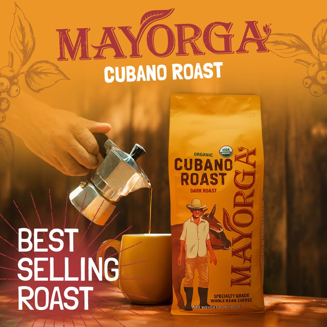 Mayorga Organic Coffee 2lb Cafe Cubano Roast - Dark Roast Whole Bean Specialty Grade Coffee