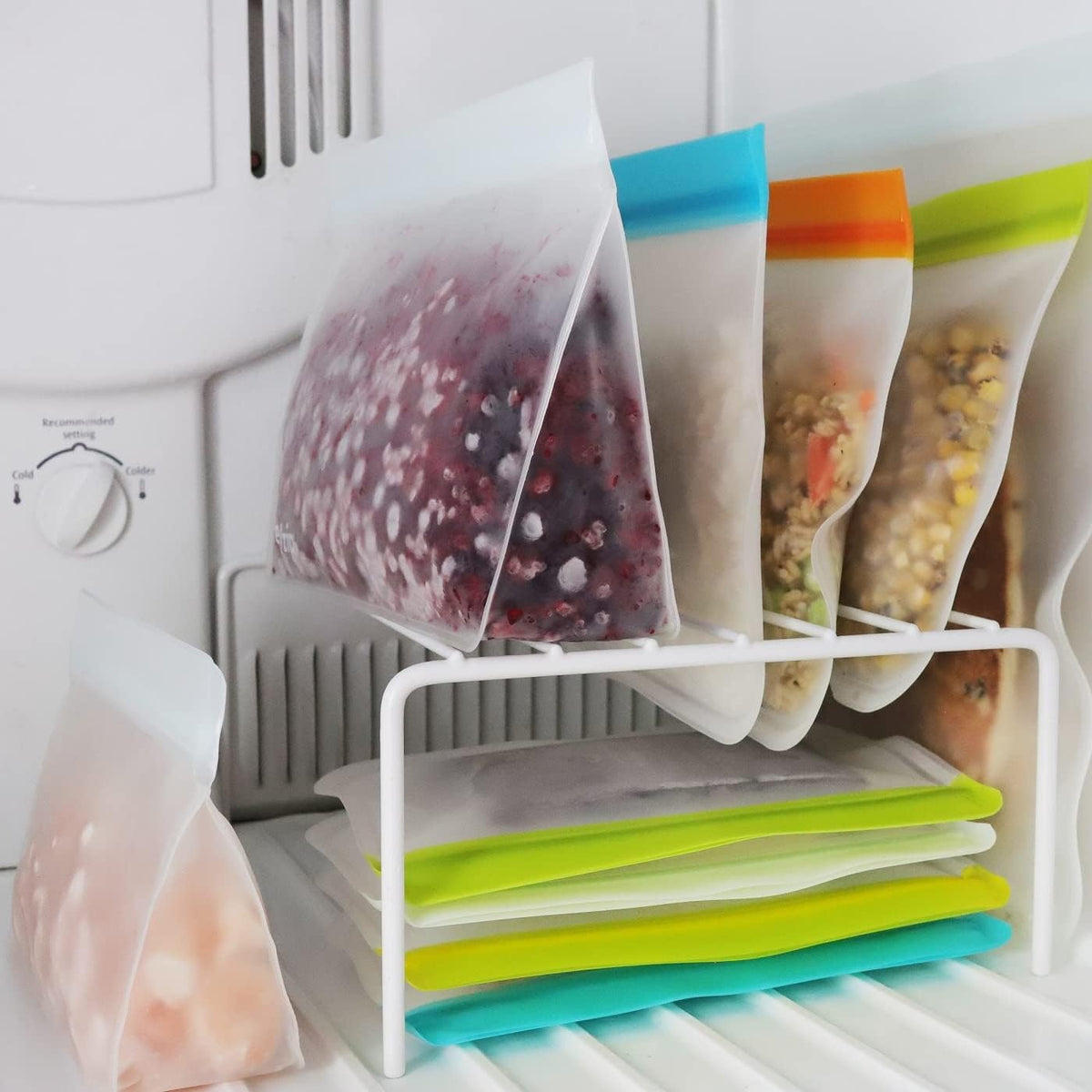 (re) zip 4-Piece Reusable Food Storage Bag Kit – Leakproof, Airtight, BPA-Free, Food-Safe PEVA – Freezer Safe & Travel Friendly – Includes 1 Gallon, 2 Sandwich & 1 Snack Bag