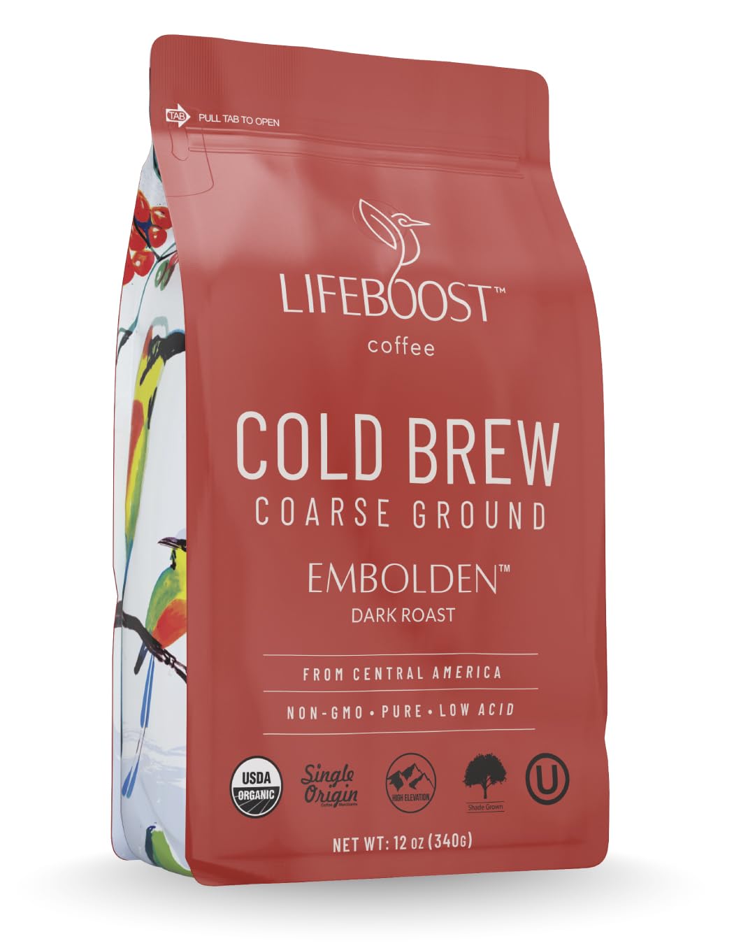 Lifeboost Dark Cold Brew Coffee - Single Origin Non-GMO USDA Organic Low Acid Coarse Ground Coffee for Cold Brew - 3rd Party Tested For Mycotoxins &amp; Pesticides - 12 Ounces