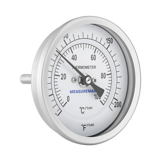 MEASUREMAN Hot Water Thermometer, 3" Dial, 2" Lead-Free Brass Stem, 32-212F/0-100C Range, 2% Accuracy, Adjustable, 1/2" NPT