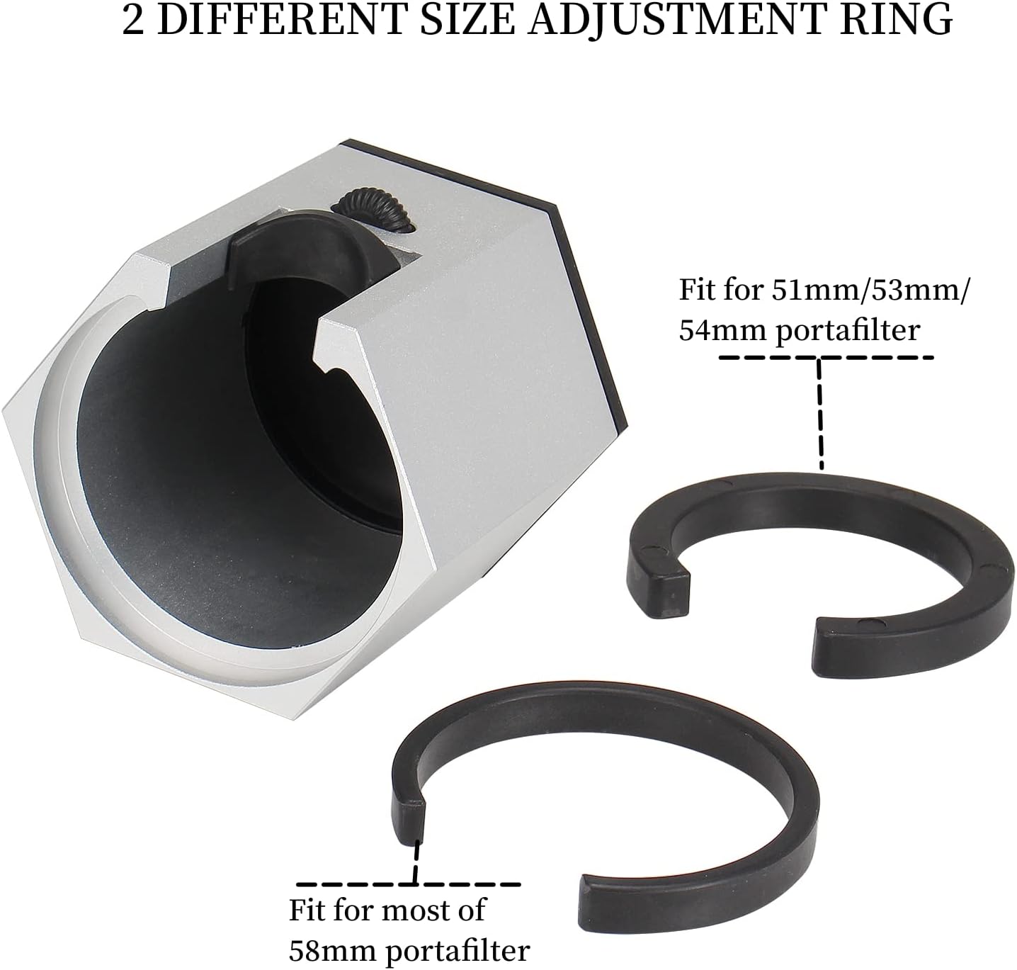 DIBTSA Espresso Tamping Station, Coffee Portafilter Holder, Aluminum Alloy Stand for Most 51mm, 53mm, 54mm, 58mm Coffee Portafilter (Hexagon,Silver)