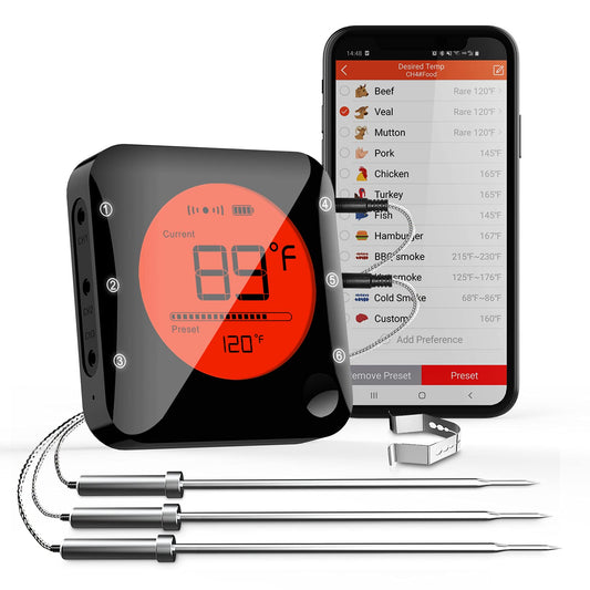 BFOUR Bluetooth Meat Thermometer Wireless Grill Thermometer with 3 Probes, Premium Digital Meat Thermometer Food Thermometer