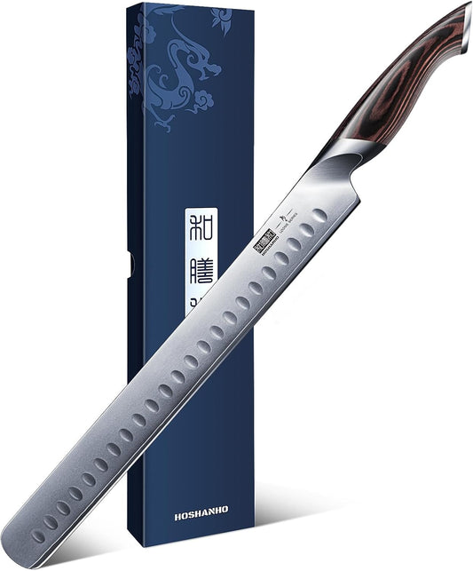 Carving Knife 12 Inch, Japanese High Carbon Steel Slicing Knife with Ergonomic Pakkawood Handle, Razor Sharp Brisket Knives