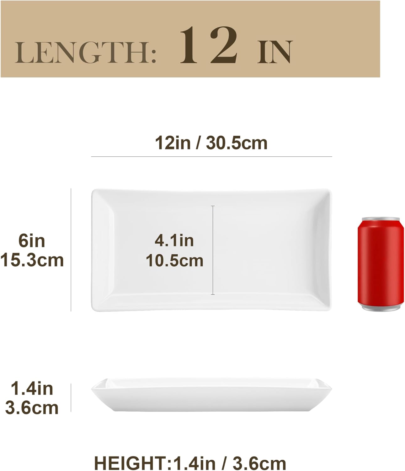 MALACASA Porcelain Serving Platters Set of 4,12 in Rectangular White Trays | 12 Inch Serving Trays and Platters Perfect for Party, Appetizer and Food Serving, Microwave and Dishwasher Safe