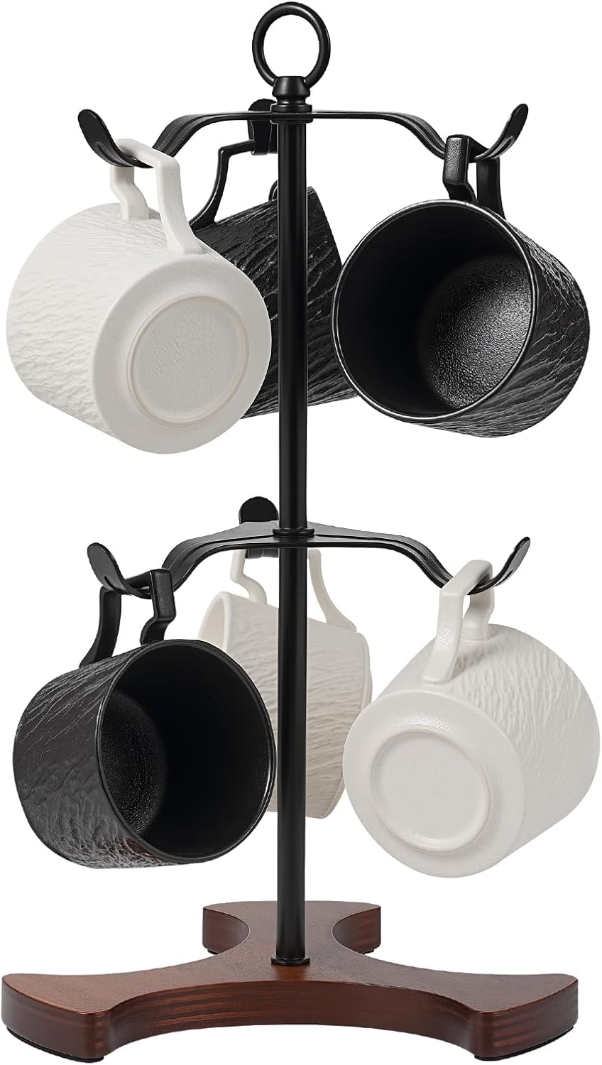 Mug Tree Y-Shaped, Coffee Mug Holder with Angled - Out Iron Hooks (No More Squeezing!), Solid Wood Base & Sturdy Iron Coffee