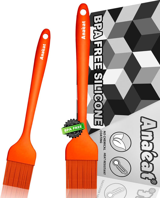 Anaeat Silicone Basting Pastry Brush- 2 Pack Heat Resistant Brushes with Soft Bristles, Hygienic Seamless Design, Marinade