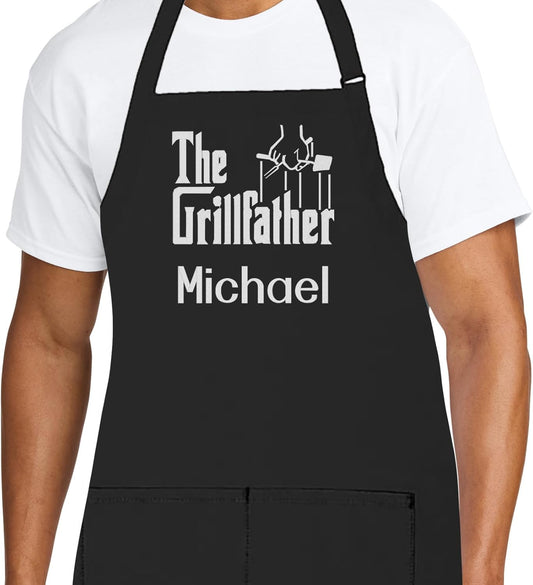 Personalized Chef Apron for Men, Custom Embroidered Design, Professional Kitchen Cooking BBQ Grilling for Dad, Decorated in
