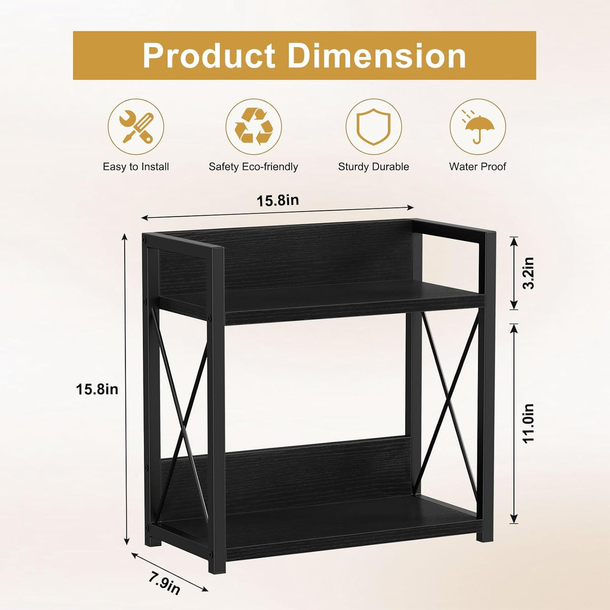 Giikin Kitchen Countertop Organizer, 2 Tier Coffee Bar Organizer, Black Spice Rack for Counter, Kitchen Counter Shelves, Particleboard,15.8" L x 7.9" W x 15.8" H (Black, L)