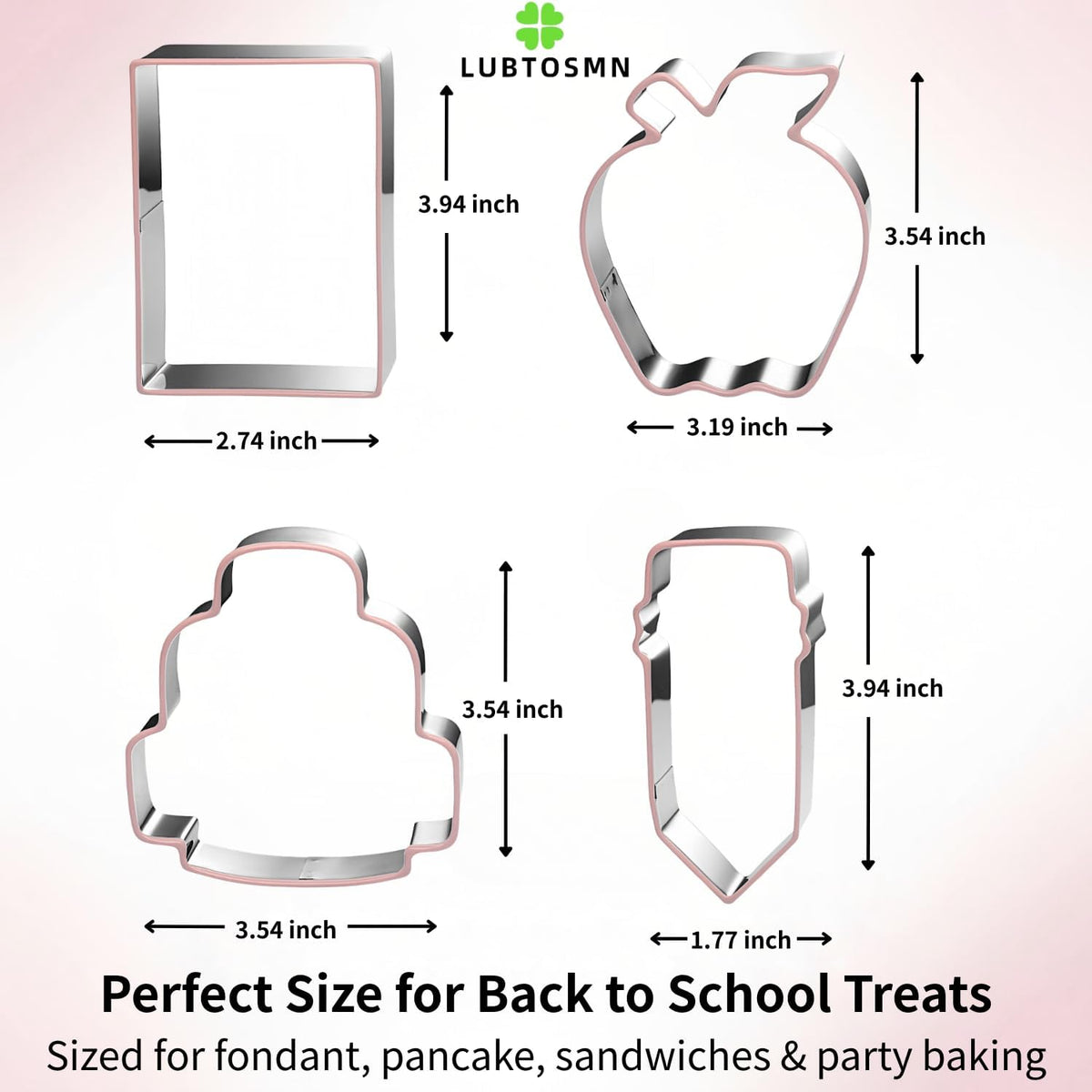 LUBTOSMN 4 Piece Back to School Cookie Cutters Set, Silicone Rim Baking Set