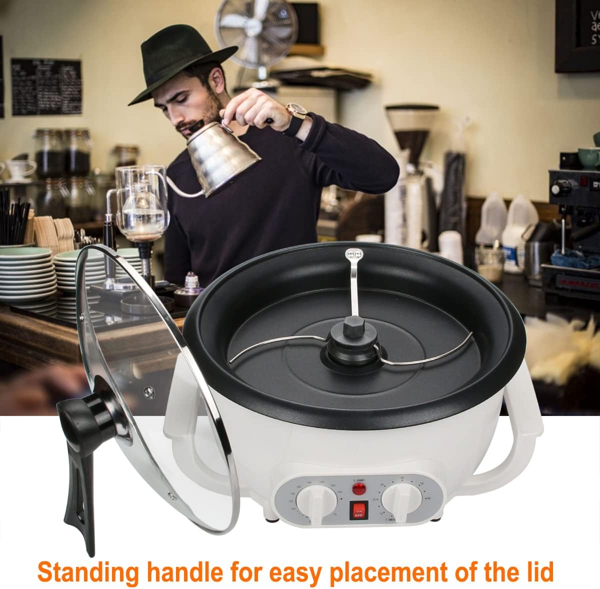 ANGELLOONG Coffee Roaster Machine, 110V 1200W Coffee Bean Roaster | 750g Home Roasting, 1200W Heating, 212-464 F Temp Control, 0-60 Min Timer, Stirring, Glass Lid