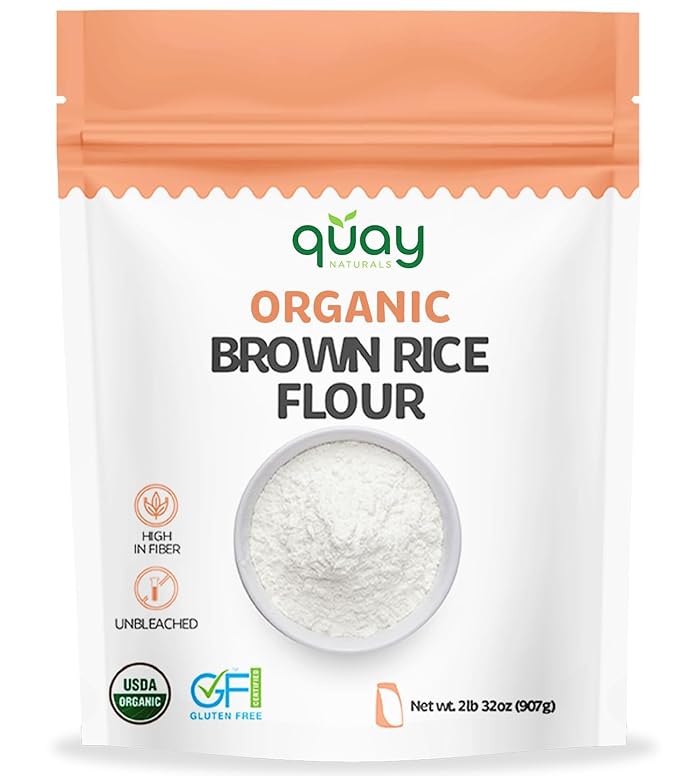 Quay Naturals Organic Brown Rice Flour Superfine 2 lb – Gluten Free, Non‑GMO, Whole Grain, Vegan Baking Flour, Stone Ground All Purpose Flour