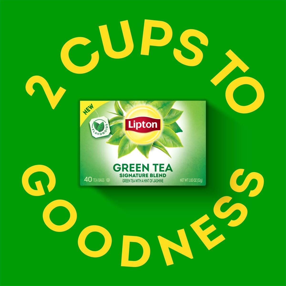 Lipton Green Tea Bags, 40 Count, Pack of 2 | Unsweetened | Contains Caffeine | With Flavonoids