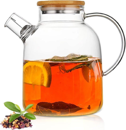 60.8oz Glass Teapot, Stovetop & Microwave Safe Glass Borosilicate Tea Pot,Clear Teapot with Strainer, Glass Tea Kettle with
