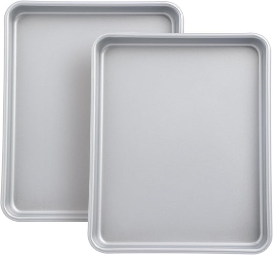 11 Inch Baking Sheet Pans, 2PCS Nonstick Toaster Oven Pan, Small Oven Replacement Trays, Silver