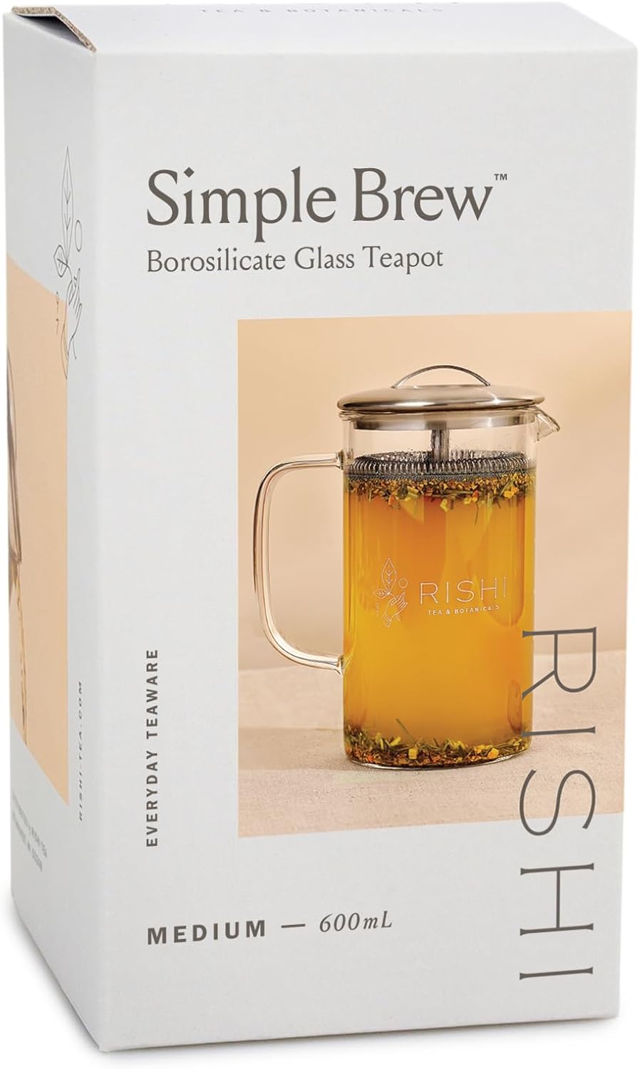 Rishi Tea Simple Brew Teapot for Loose Tea, Borosilicate Glass, 600ml | Borosilicate Glass Teapot, Built-In Strainer, Everyday Teaware, Easy to Clean, Sustainable, For Loose Leaf Tea