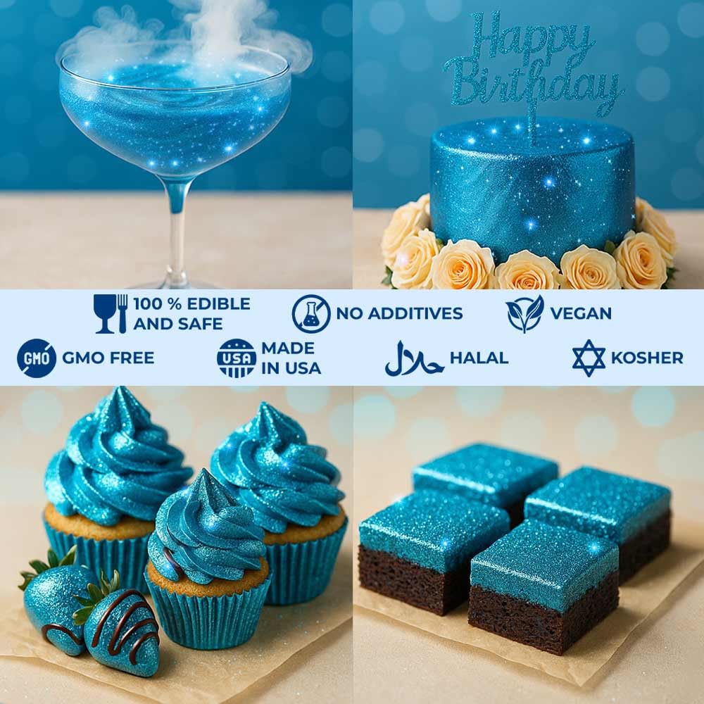 Blue Edible Glitter for Drinks Bulk 20g | Premium Edible Glitter for Cakes, Cocktails, Blue Cake Decorating Decorations Food Grade, Vegan, Kosher, Halal, Gluten Free - Made in USA