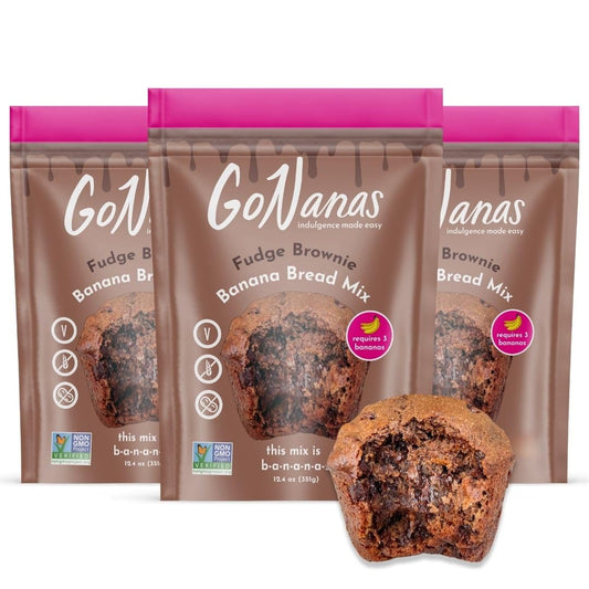 GoNanas Fudge Brownie Oat Flour Banana Bread Mix, Suitable for Plant Based Vegan Diets, Gluten Free Dairy Free Snacks,