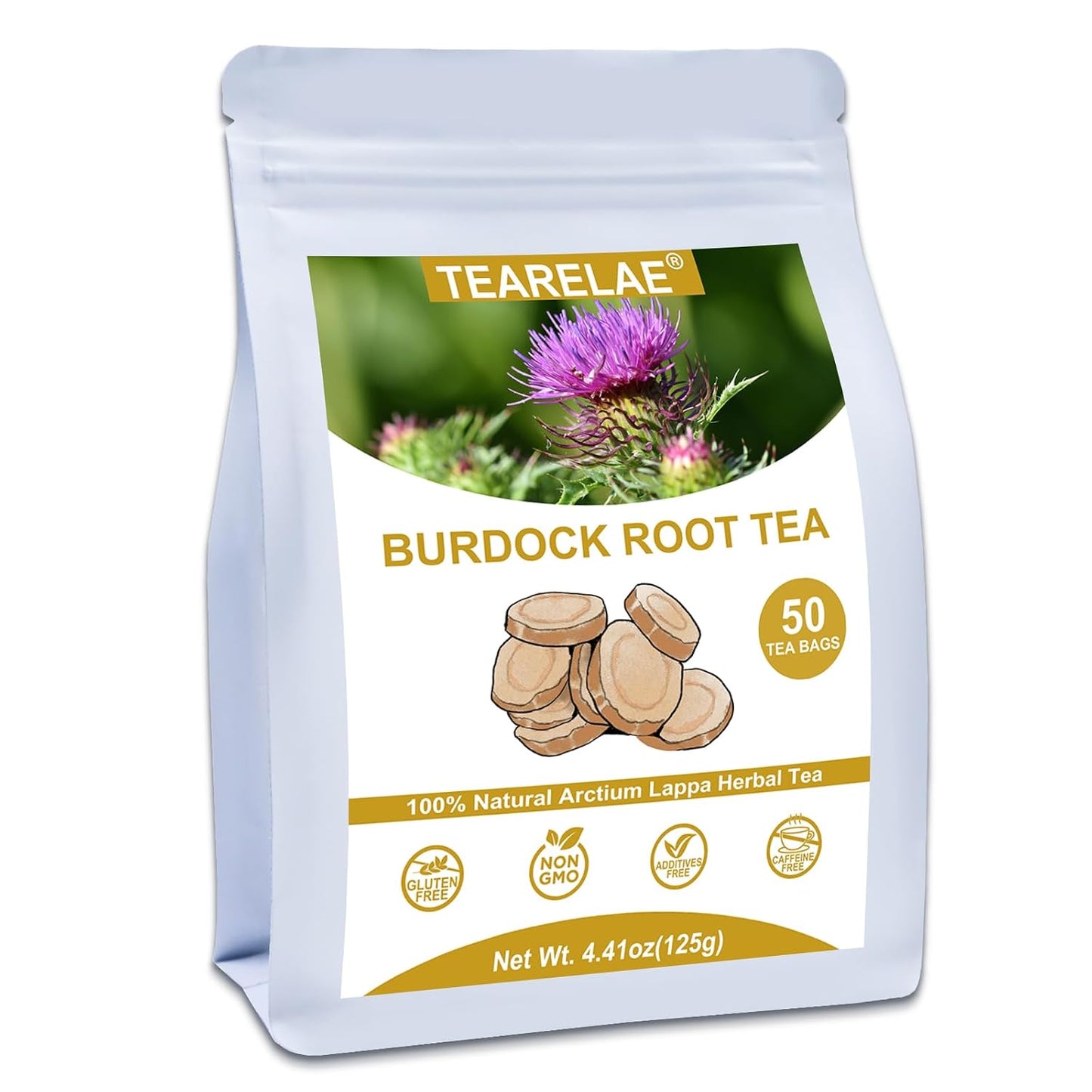 TEARELAE - Burdock Root Tea Bags, 50 Count, Burdock Root Herbal Tea | Non-GMO and caffeine-free, with earthy taste for daily herbal tea routines