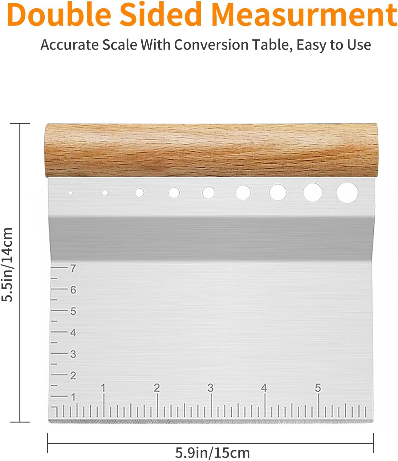 ALLTOP Dough Bench Scraper/Cutter/Chopper, 1 Pack | Stainless Steel Blade, Herb Stripper, Scale Ruler, Leaf Remover