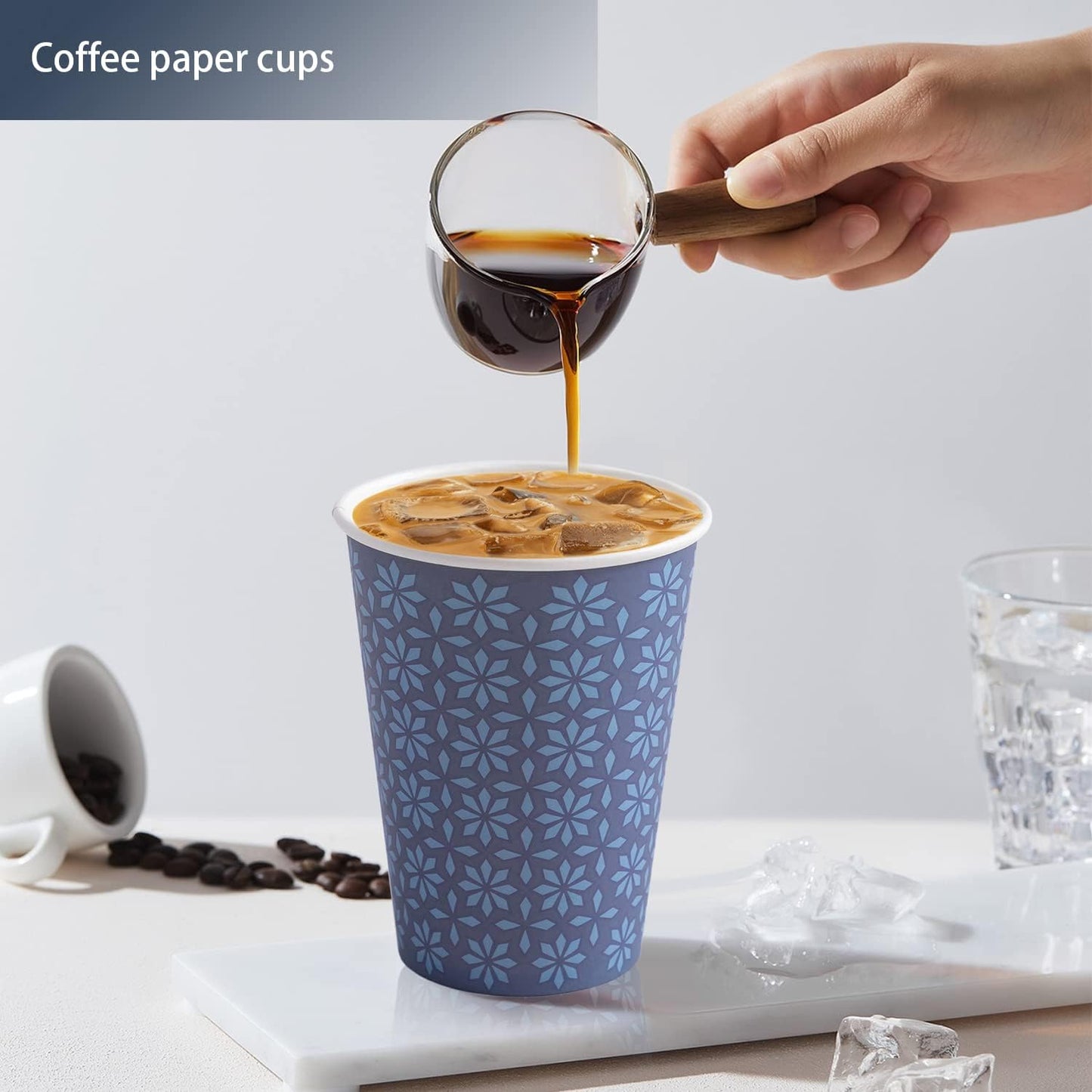 240 Pack 12 oz Disposable Paper Cups, Hot/Cold Beverage Paper Drinking Cups, Navy Floral Paper Coffee Cups 12 oz for Home-use, Office, Restaurant and Events