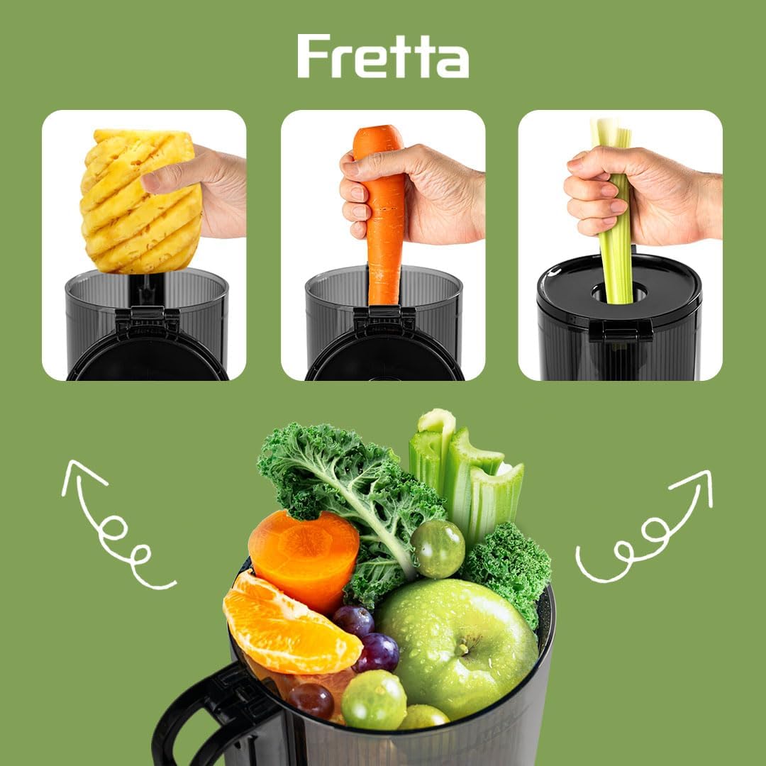 Cold Press Juicer Machines Slow Masticating Juicer Machines with 1.1 L Large Feed Chute Fit Whole Fruits and Vegetables Easy Clean Self Feeding,High Juice Yield,BPA Free (Ink-black)