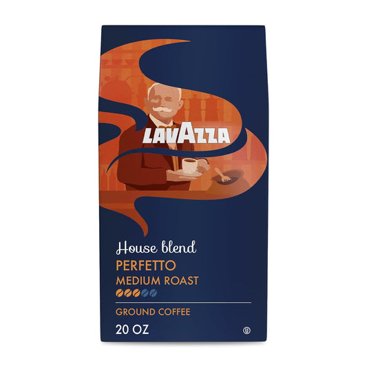Lavazza Perfetto Ground Coffee Blend, Dark Roast, 20 Ounce, Value Pack, Caramel flavor with Dark and Velvety Texture, 100%