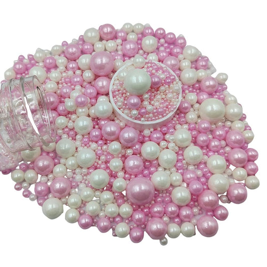 Edible White Pink Sugar Pearls Candy Sprinkles 120G/ 4.23Ounce Baking Cake Sprinkles Cupcake and Cake Topper Cookie
