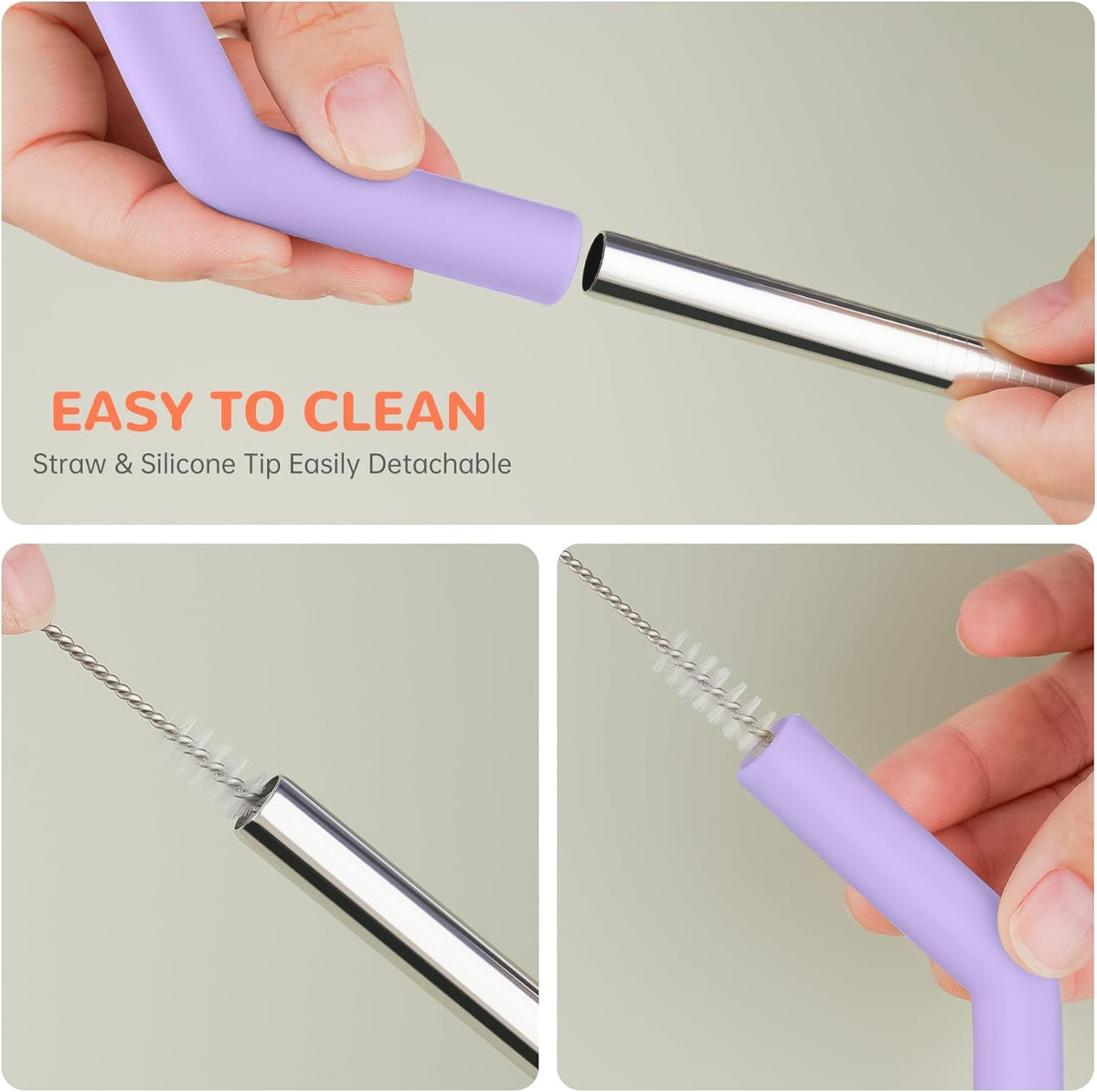 Tomorotec 6PCS Silicone Tip Stainless Steel Straws for 40oz Stanley Tumblers with 2 Cleaning Brushes, 13" Long BPA-Free Healthy & Safe for Outdoor & Home Use, Enhances Drink Enjoyment (Macaron Colors)