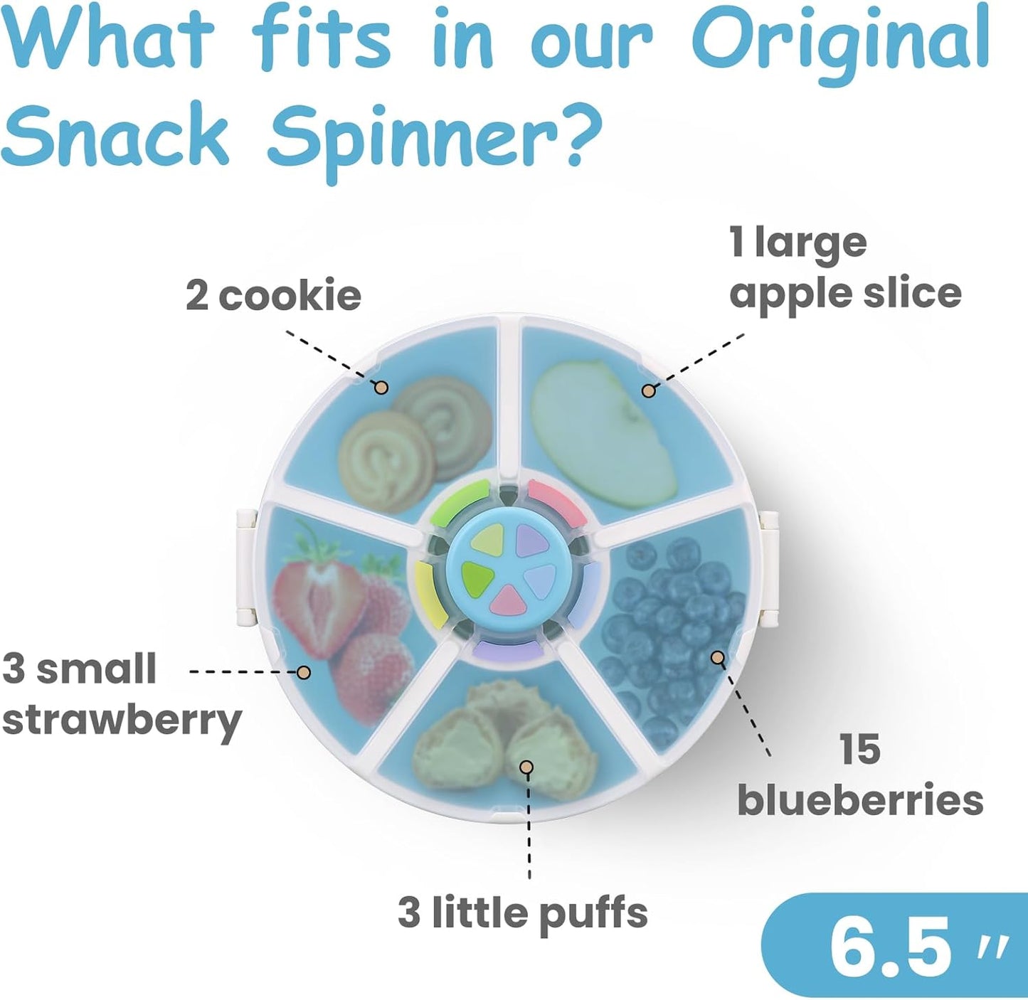 Kids' Rotating Snack Container Set – 2-Pack, Includes 1 Rotating Snack Container & 1 Round Sectioned Snack Box, BPA-Free, Dishwasher Safe, Perfect for Travel-Blue