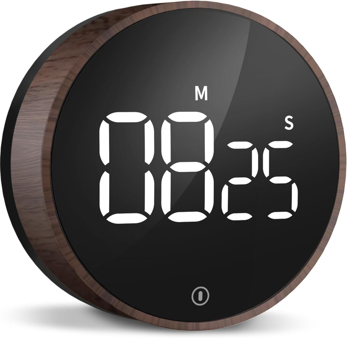 Digital Magnetic Kitchen Timer &amp; Stopwatch with LED Display, Woodgrain | Up to 99:55 Countdown &amp; Count Up , Easy Twist Control, Adjustable Volume &amp; Brightness, Magnetic Back, Battery Powered