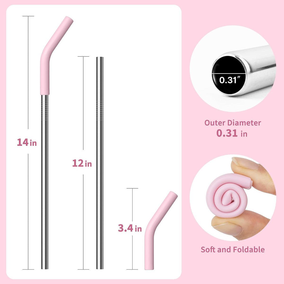 12.2" Metal Long Straw for Stanley 40 oz Cup, Reusable Straight Straw