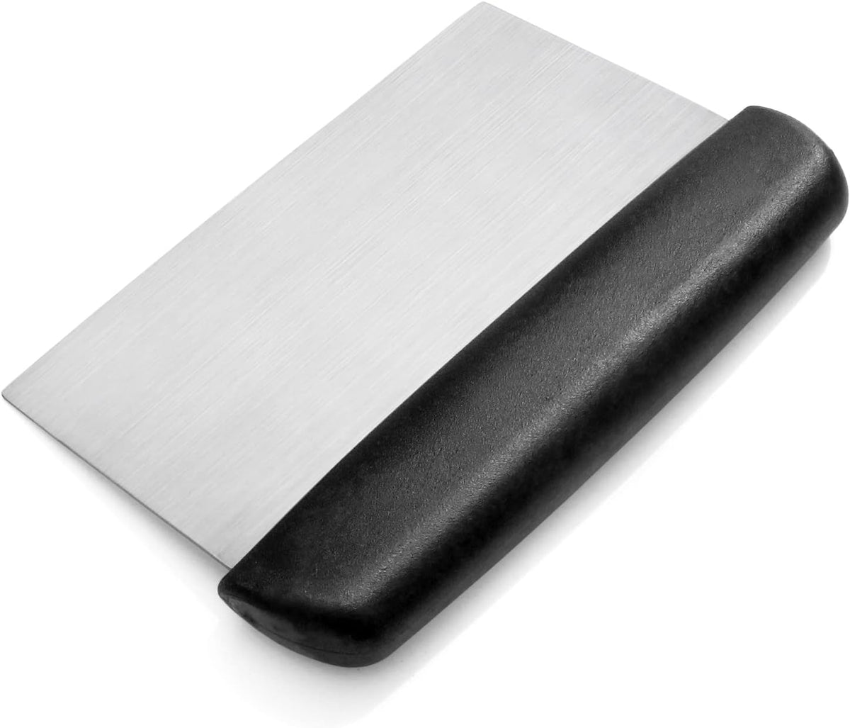 New Star Foodservice Bakery-Grade Stainless Steel Dough Scraper with Black Plastic Handle, 6 x 3 Inch Bench Scraper, Pastry Cutter, Dough Divider, Baking Prep Tool